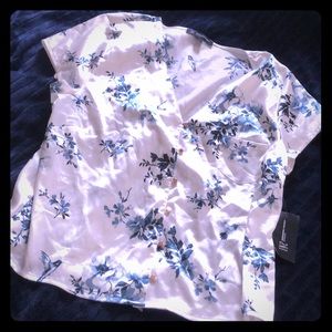 INC intimates pajama top‎ white satin blue floral M